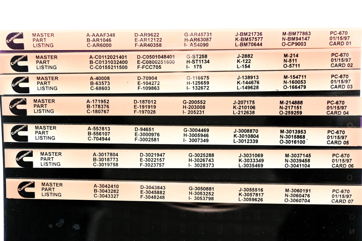 Cummins XM011-170 1997 PC-670 Master Part Listing Lot Of 14 Microfiche NOS