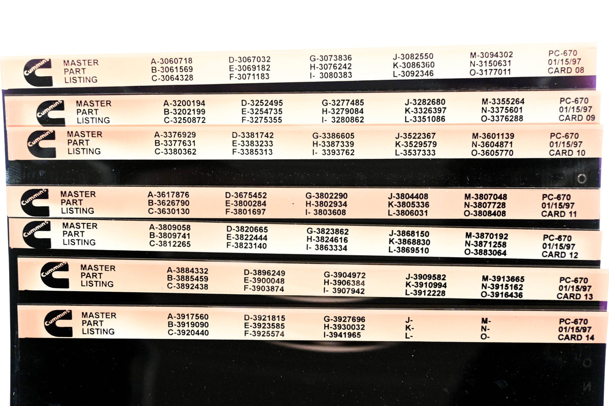Cummins XM011-170 1997 PC-670 Master Part Listing Lot Of 14 Microfiche NOS