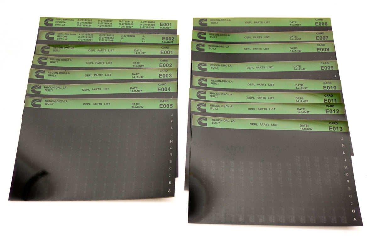 Cummins E001, E007, E013 1997 RECON DRC-LA OEPL Parts List & ESN Index Lot Of 15 Microfiche NOS