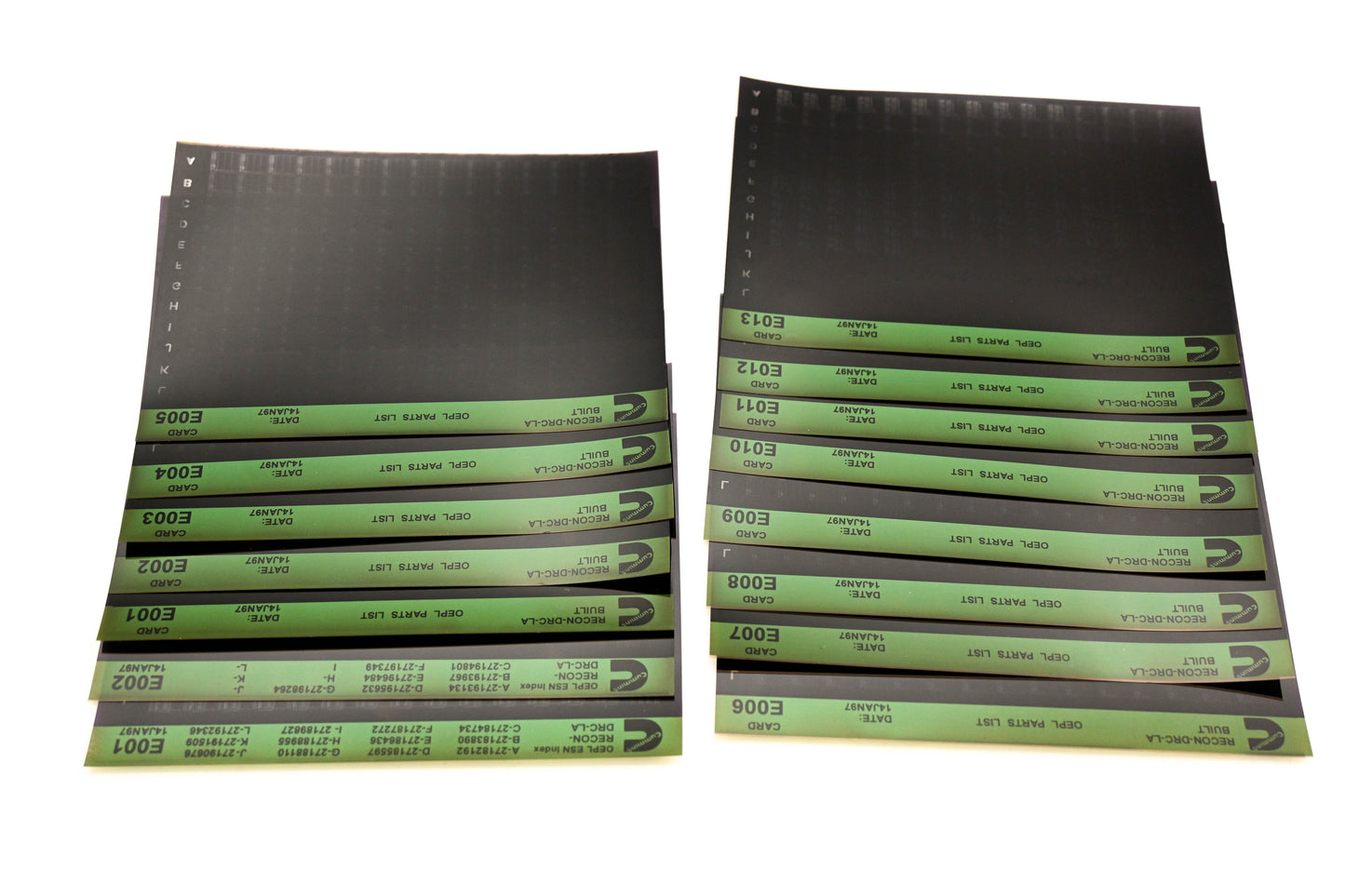 Cummins E001, E007, E013 1997 RECON DRC-LA OEPL Parts List & ESN Index Lot Of 15 Microfiche NOS