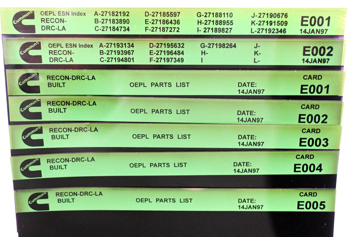 Cummins E001, E007, E013 1997 RECON DRC-LA OEPL Parts List & ESN Index Lot Of 15 Microfiche NOS