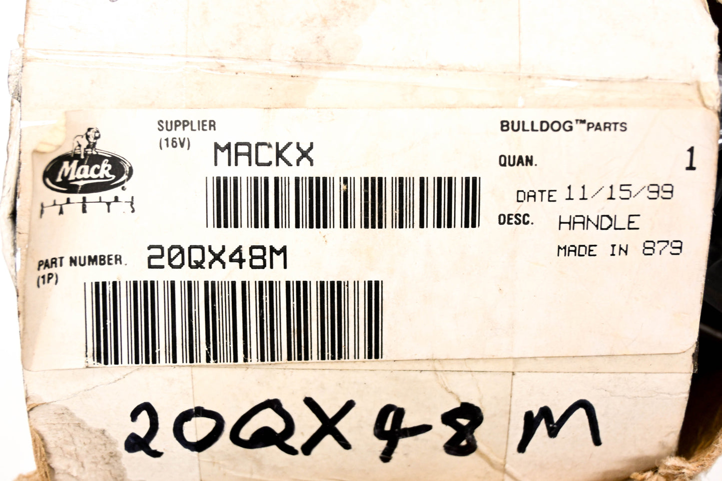 Mack 20QX47M Chrome Door Handle Assembly RH NOS