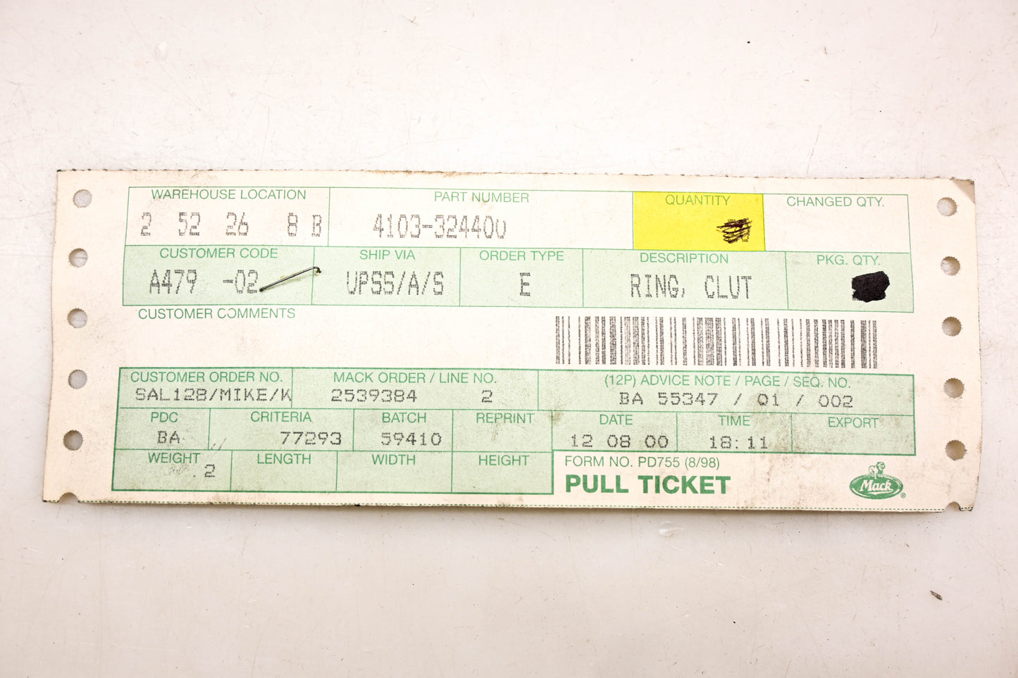 Mack 4103-324400 Clutch Ring NOS