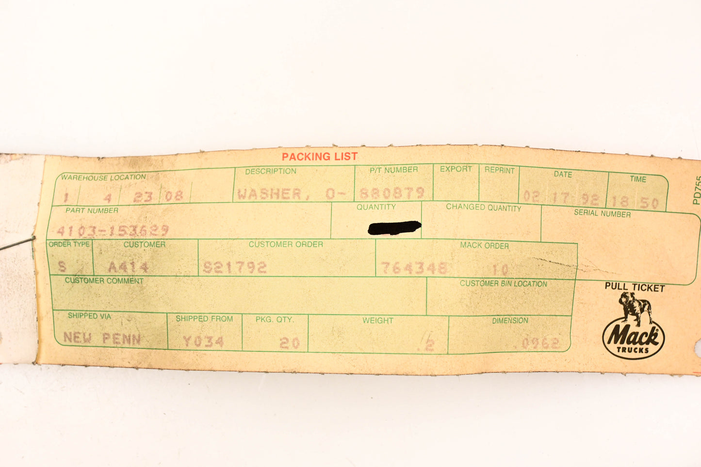 Mack 4103-153629 Washer NOS