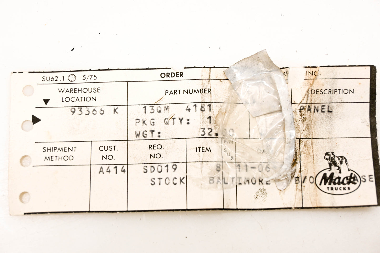 Mack 13QM4181 Panel NOS
