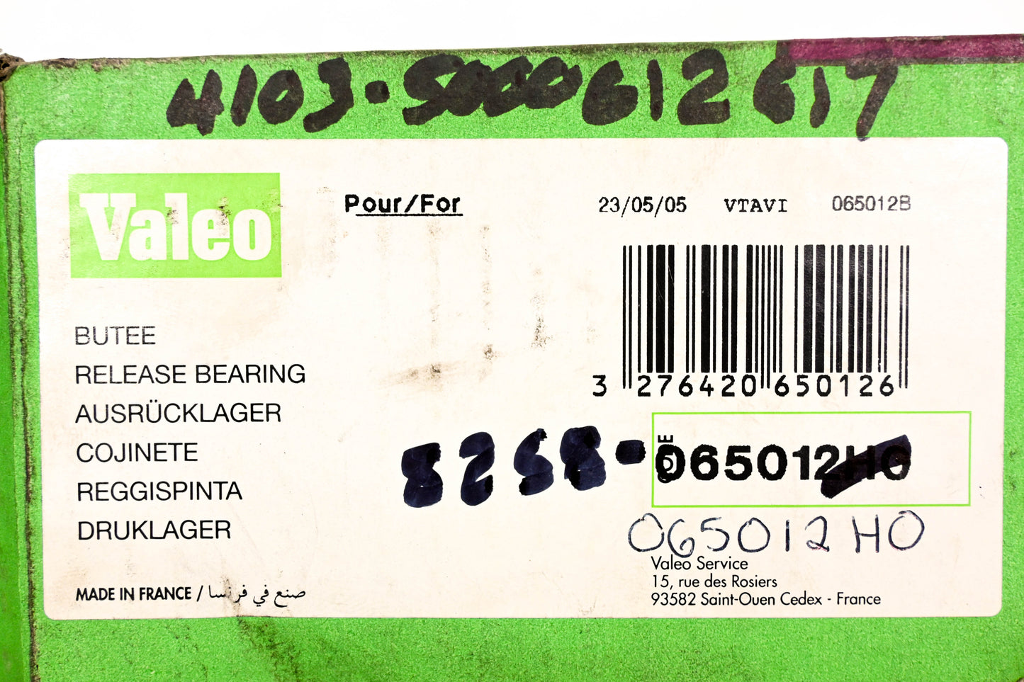 Valeo 065012HO, 4103-5000612617 Clutch Release Sleeve Assembly NOS