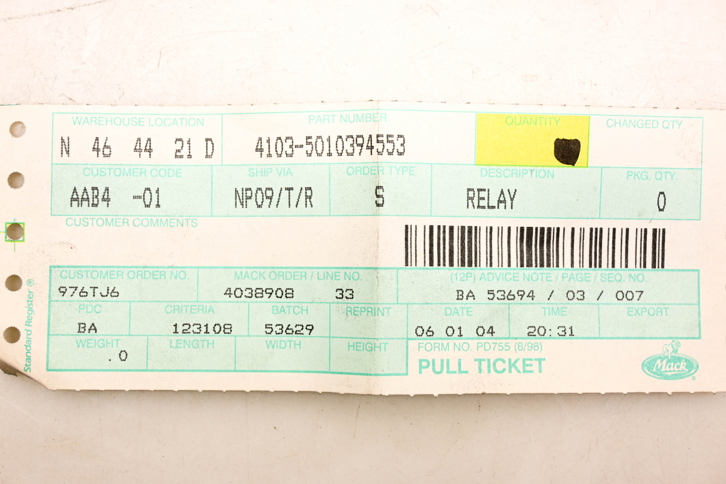 Mack 4103-5010394553, 5010394533 Renault Relay NOS