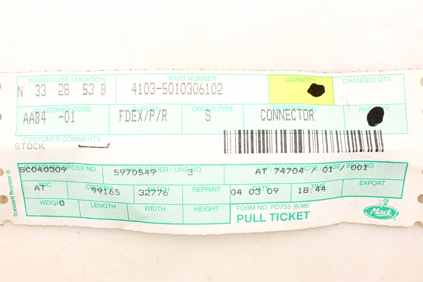 Mack 4103-5010306102, 5010306102 Renault Connector NOS