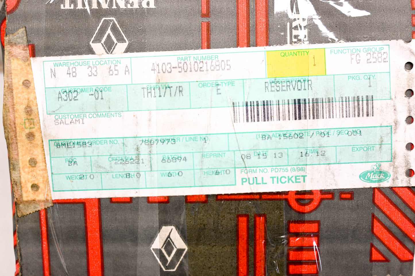 Mack 4103-5010216805, 5010216805 Renault Reservoir NOS