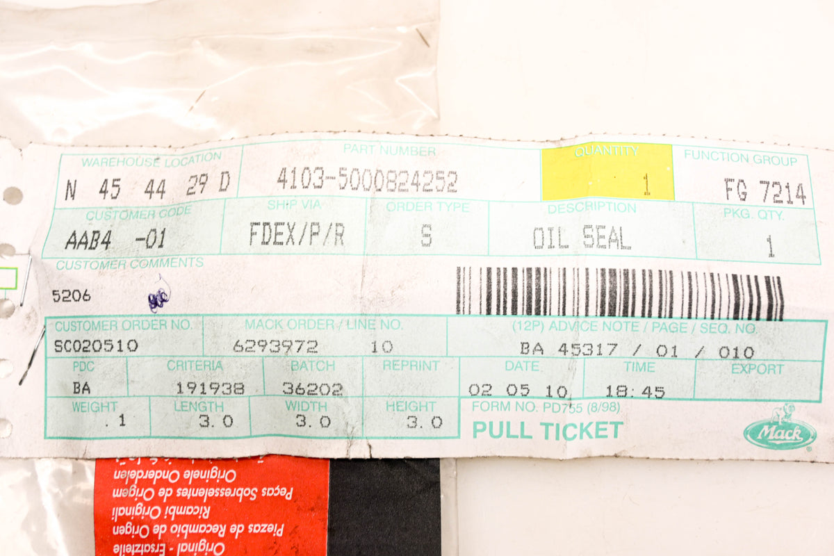 Mack 4103-5000824252, 5000824252 Renault Oil Seal NOS