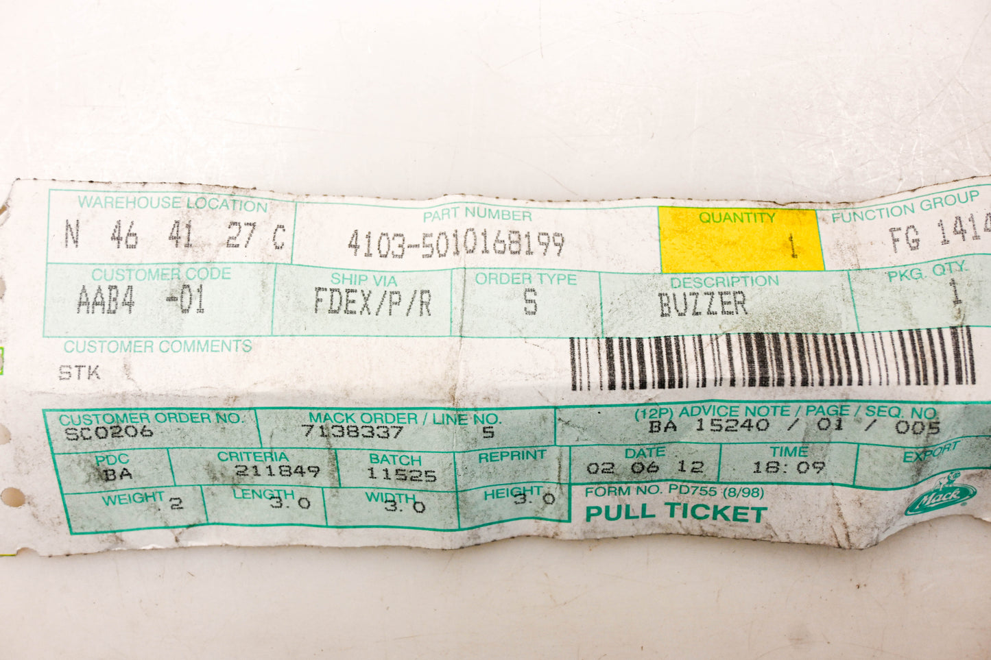 Mack 4103-5010168199, 5010168199 Buzzer NOS