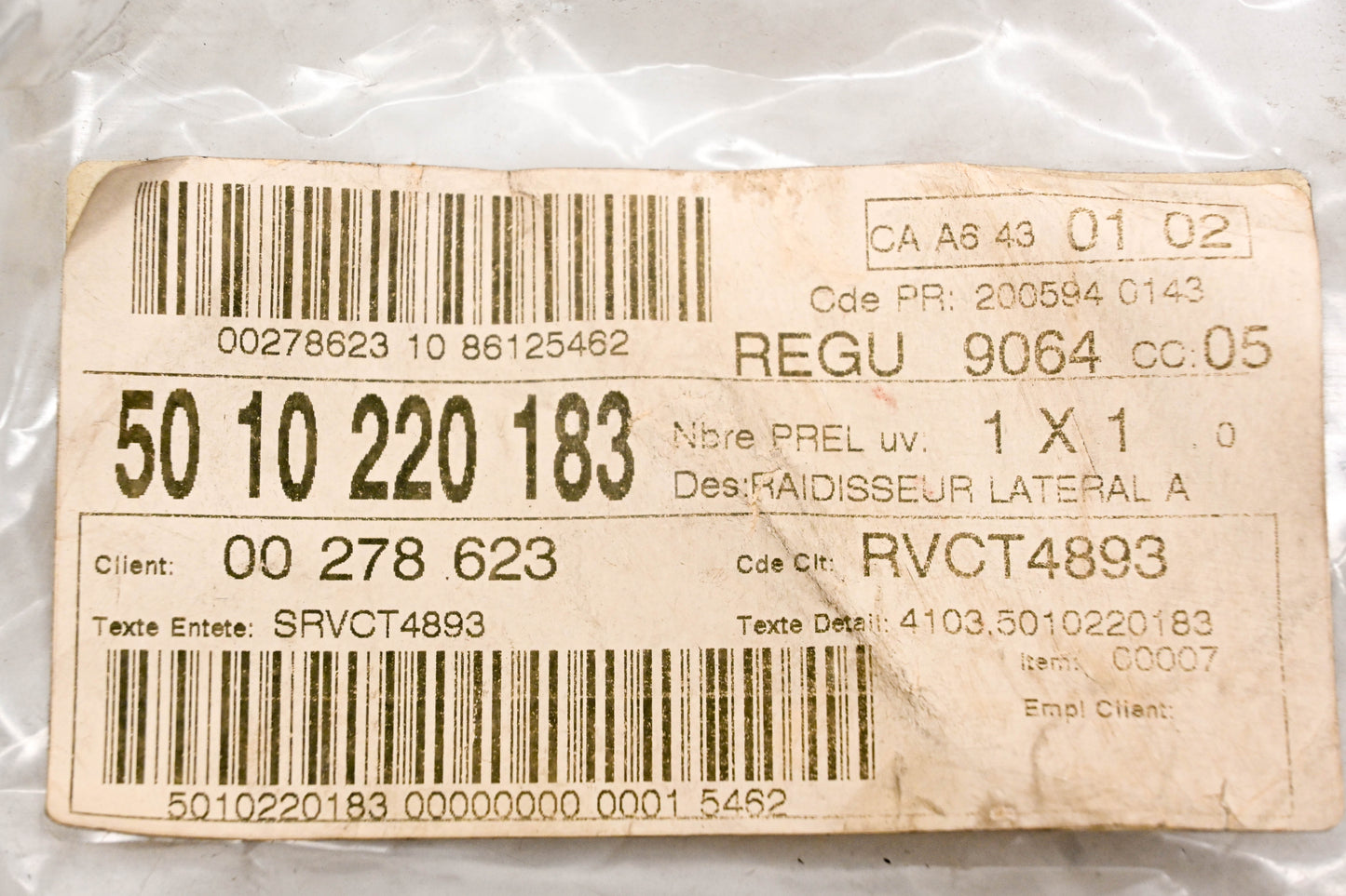 Mack 4103-5010220183, 5010220183 Renault Stiffener Bracket NOS