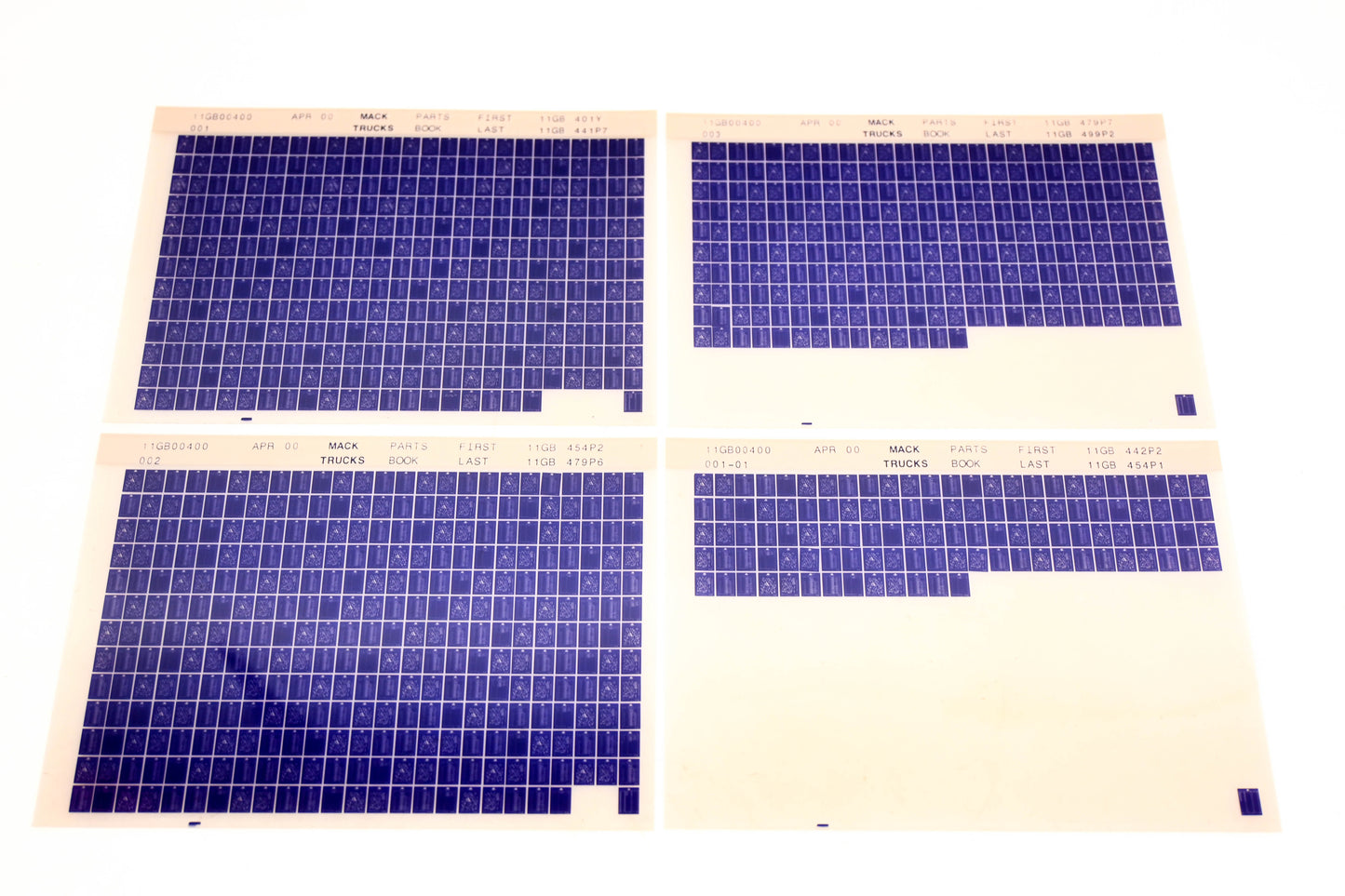 Mack 11GB00400 11GB401Y - 11GB441P7 Parts Microfiche Lot of 4 NOS