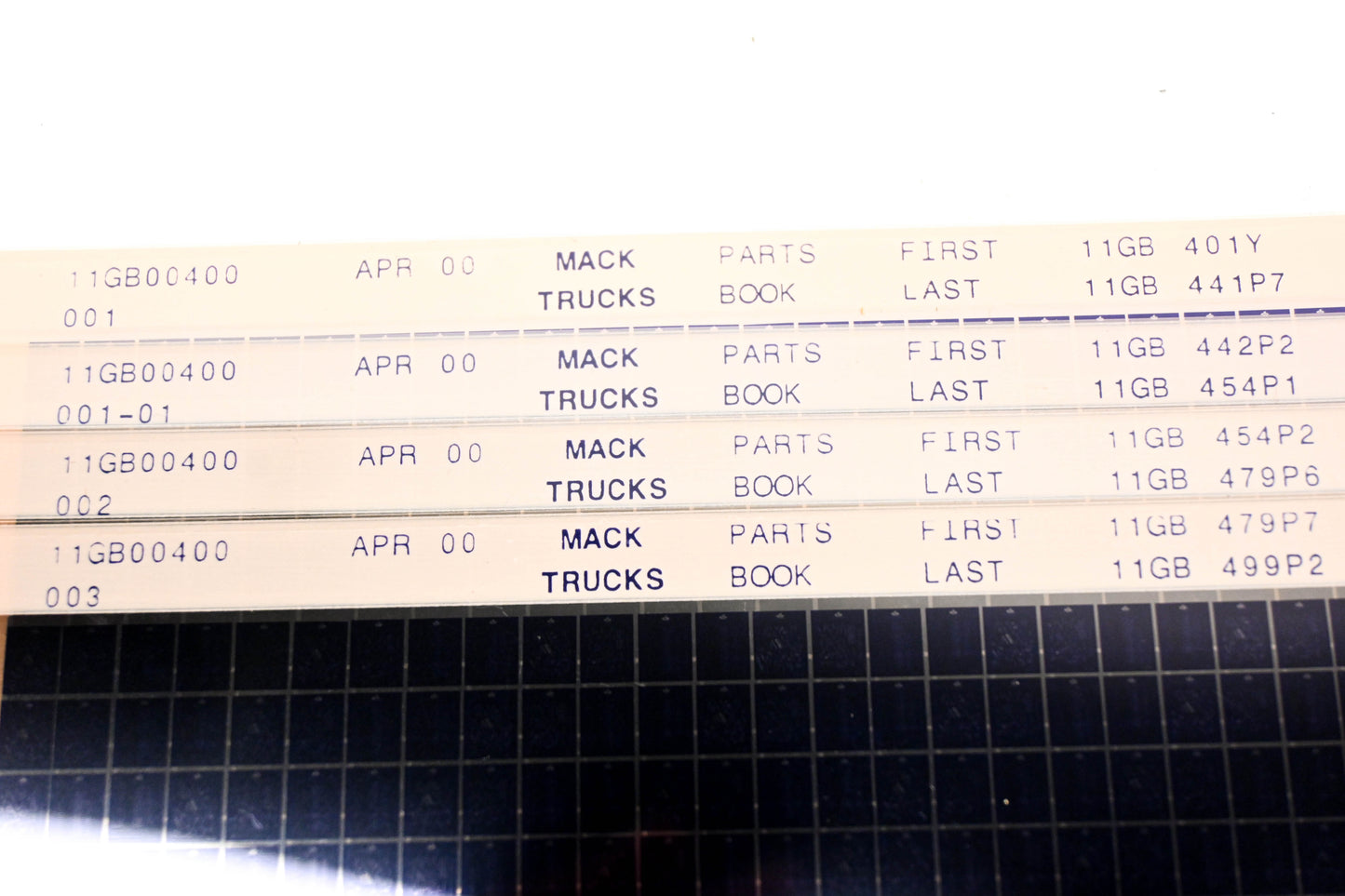 Mack 11GB00400 11GB401Y - 11GB441P7 Parts Microfiche Lot of 4 NOS