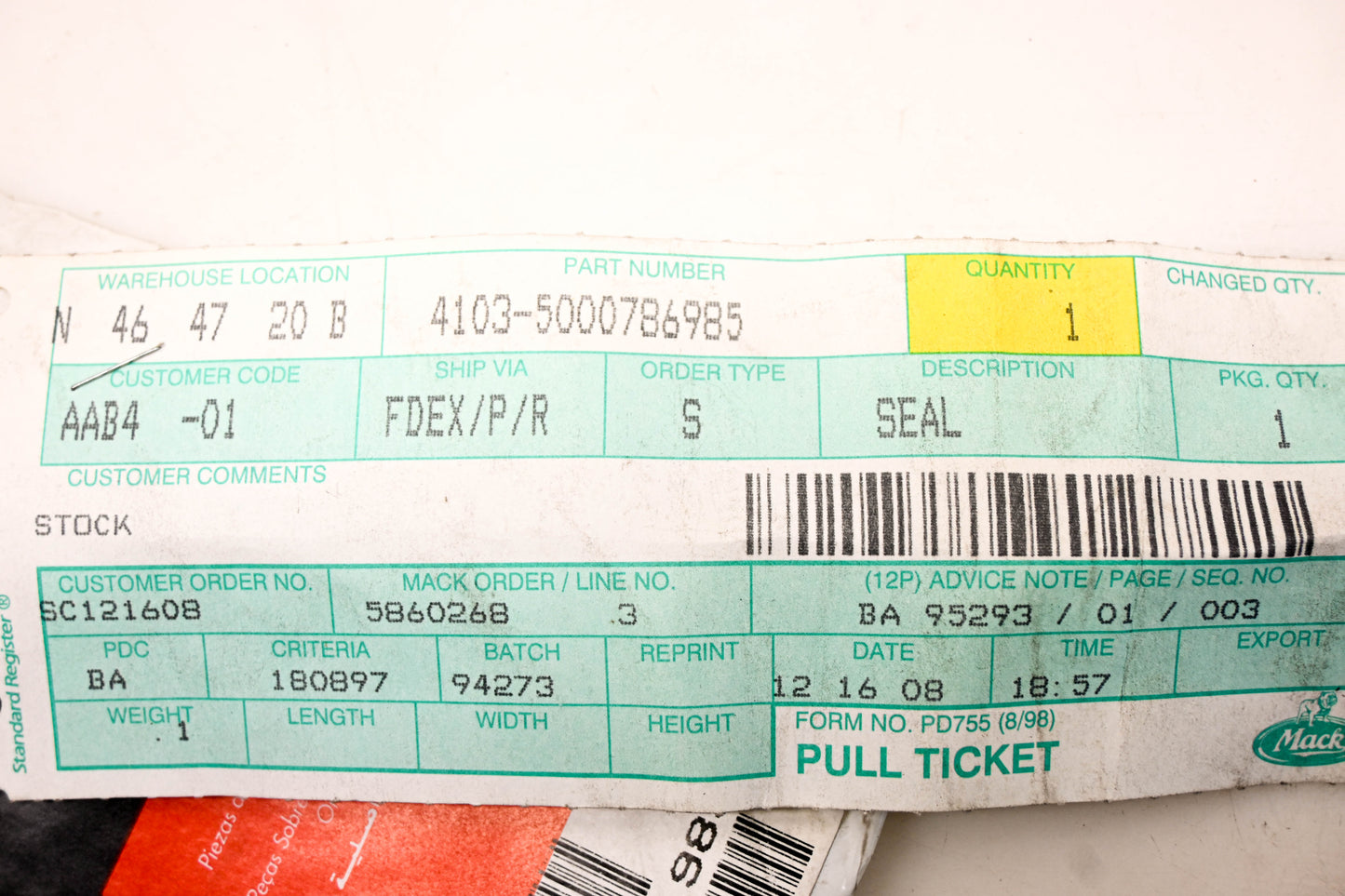 Mack 4103-5000786985, 5000786985 Renault Oil Seal NOS