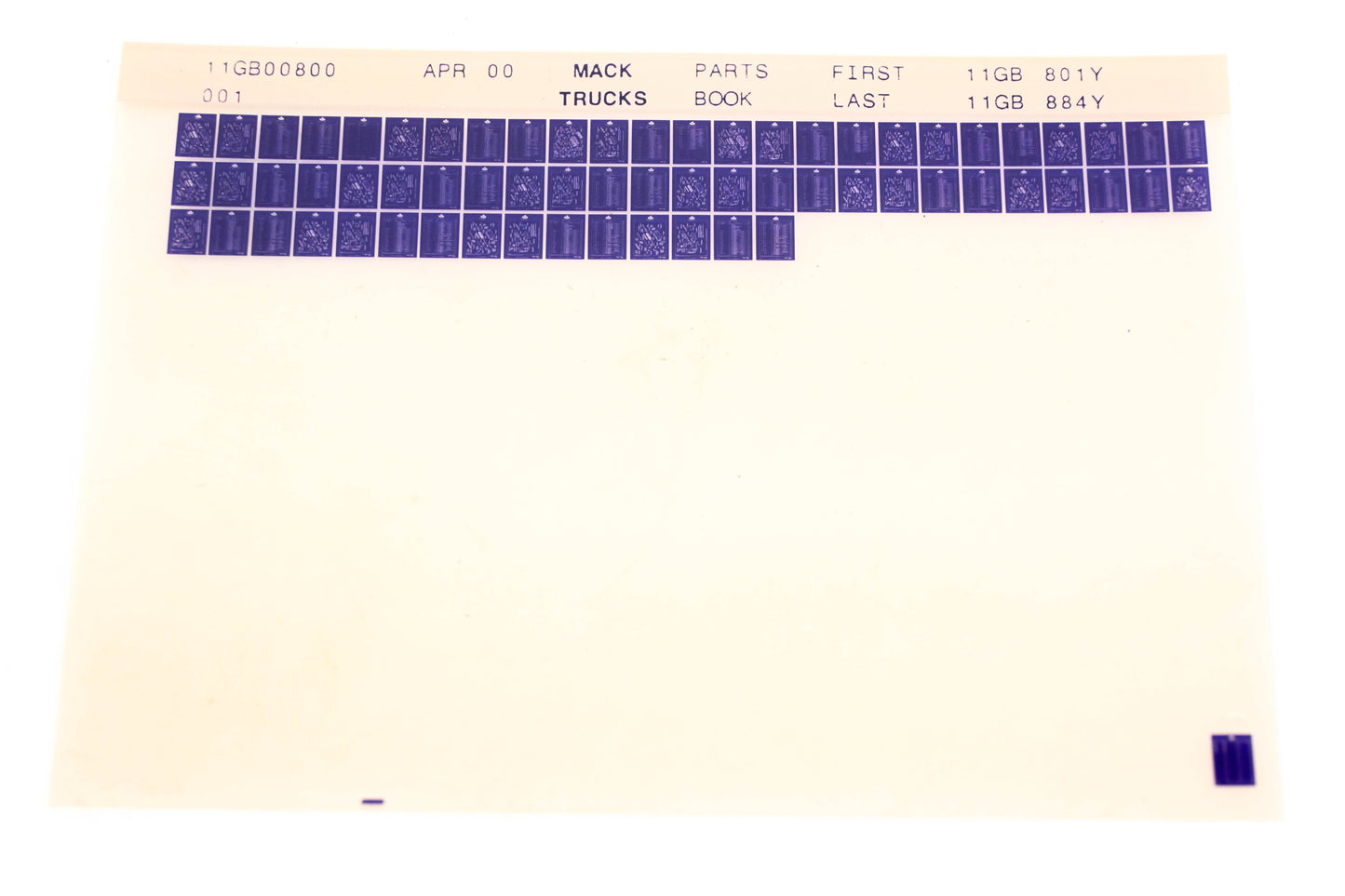 Mack 11GB00800 11GB801Y - 11GB884Y Parts Microfiche NOS