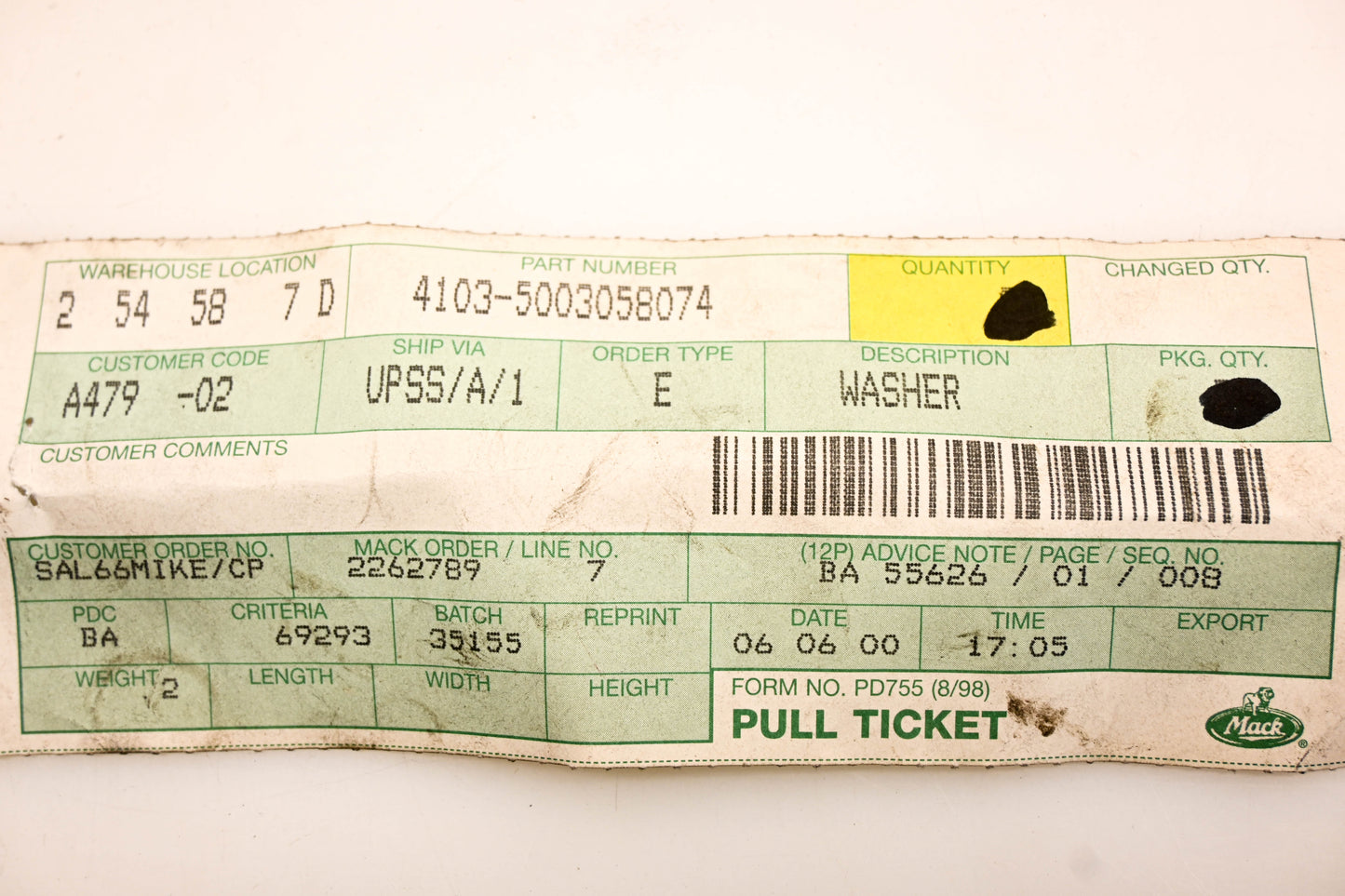 Mack 4103-5003058074, 5003058074 Renault Conical Washer NOS