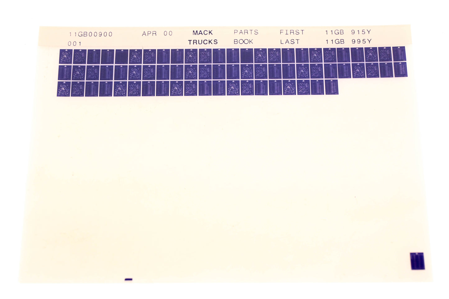 Mack 11GB00900 11GB915Y - 11GB995Y Parts Microfiche NOS