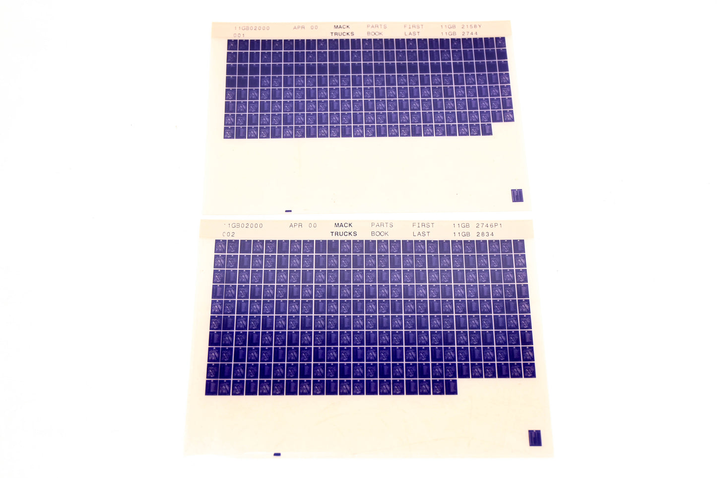 Mack 11GB02000 11GB2158Y - 11GB2834 Parts Microfiche Lot of 2 NOS