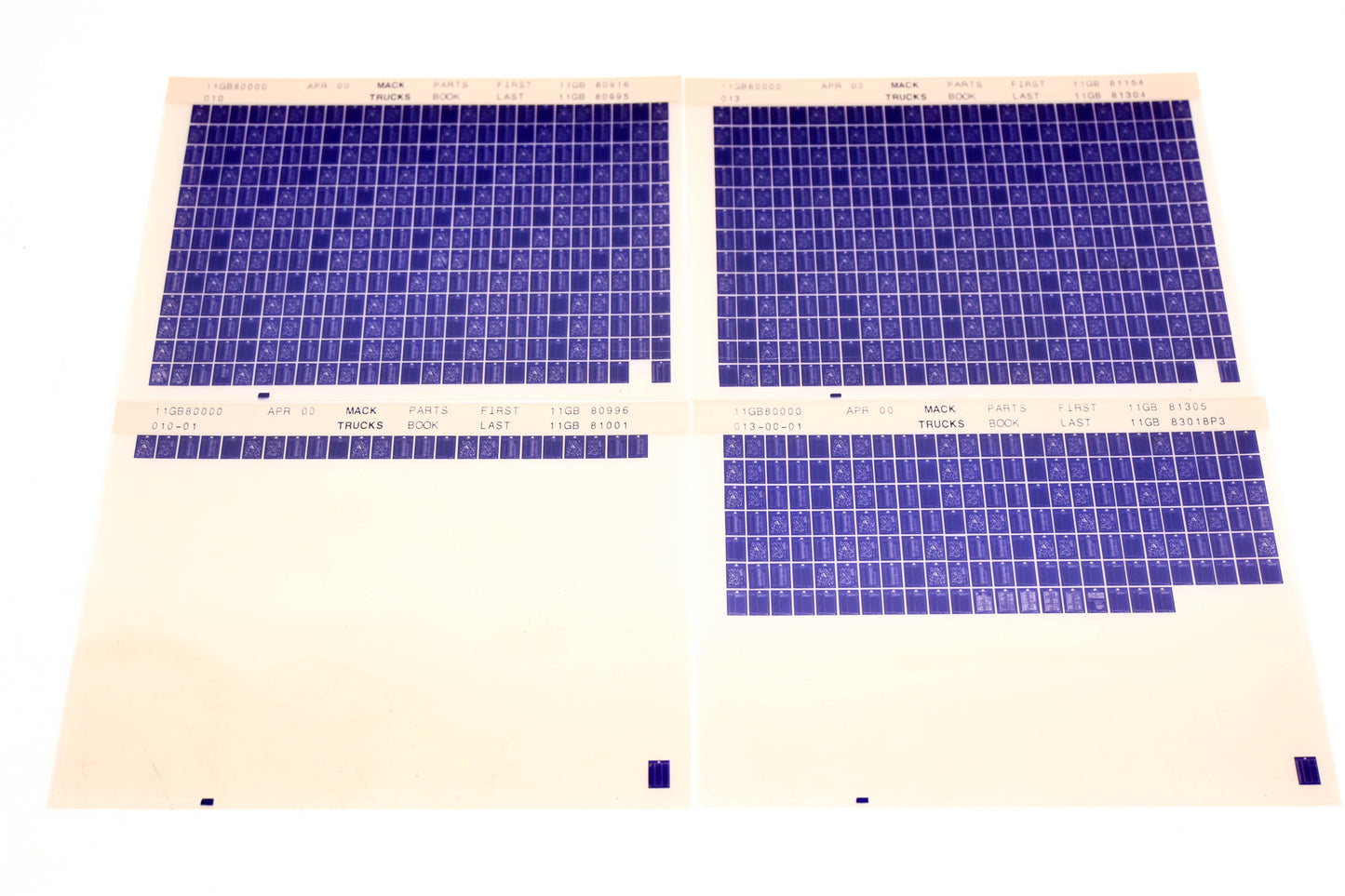 Mack 11GB80000 11GB80916 - 11GB83018P3 Parts Microfiche Lot of 4 NOS