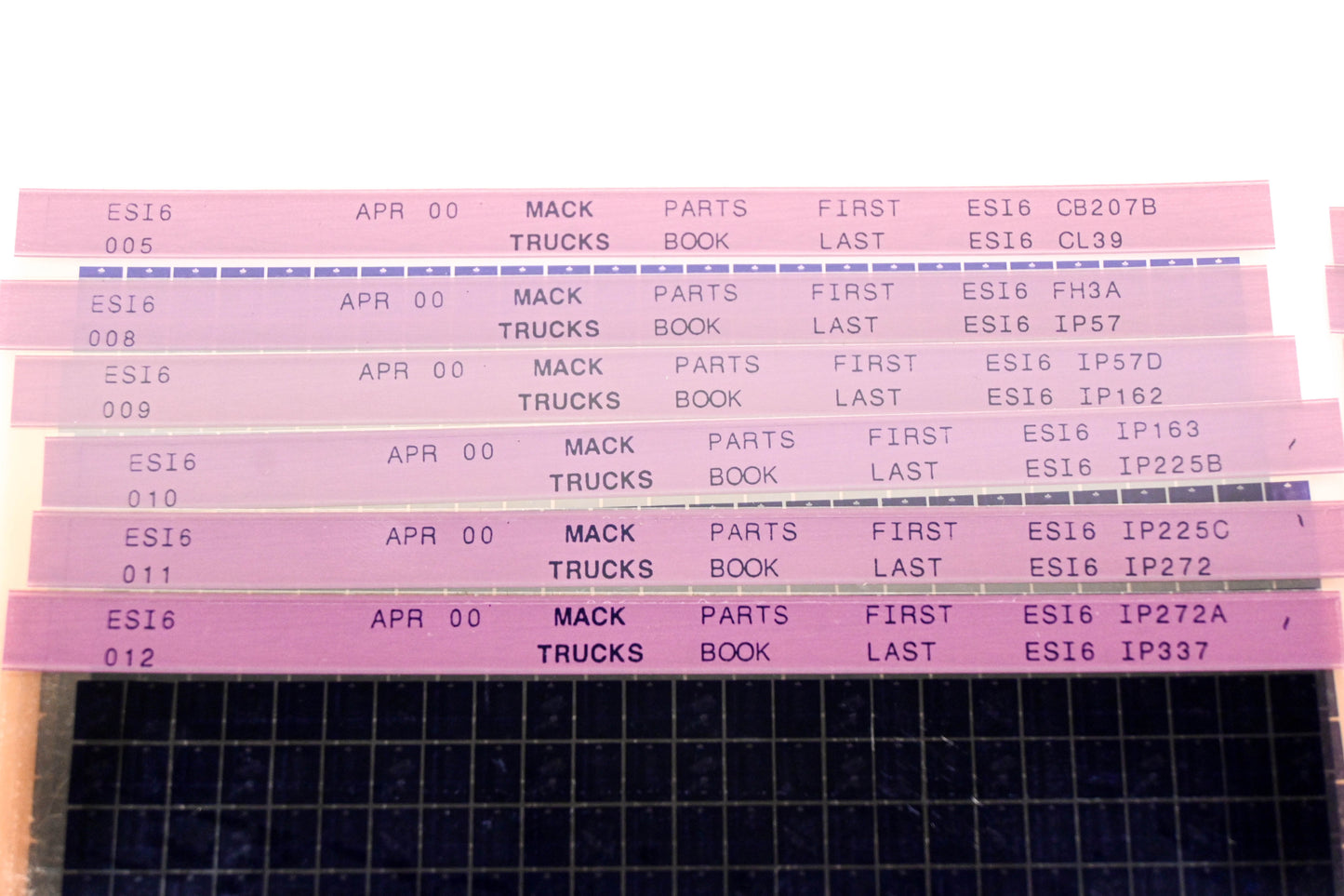 Mack ES16 ES16CB207B - ES16WP35A Parts Microfiche Lot of 12 NOS