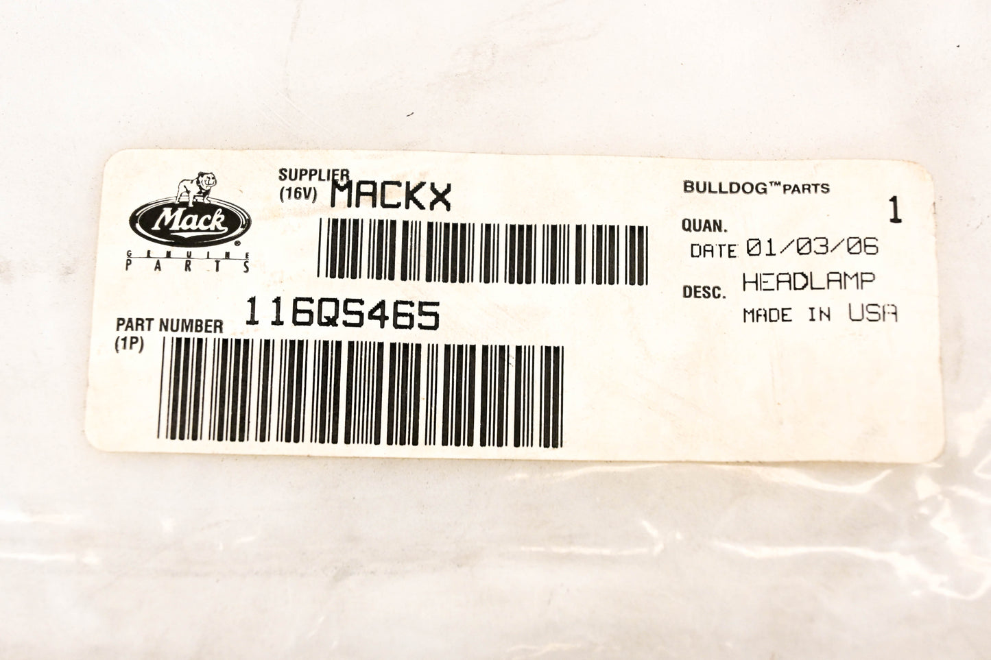 Mack 116QS465 Headlight Panel NOS