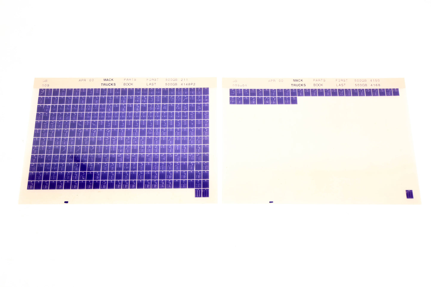 Mack GB009 500GB211 - 500GB4168 Parts Microfiche Lot of 2 NOS