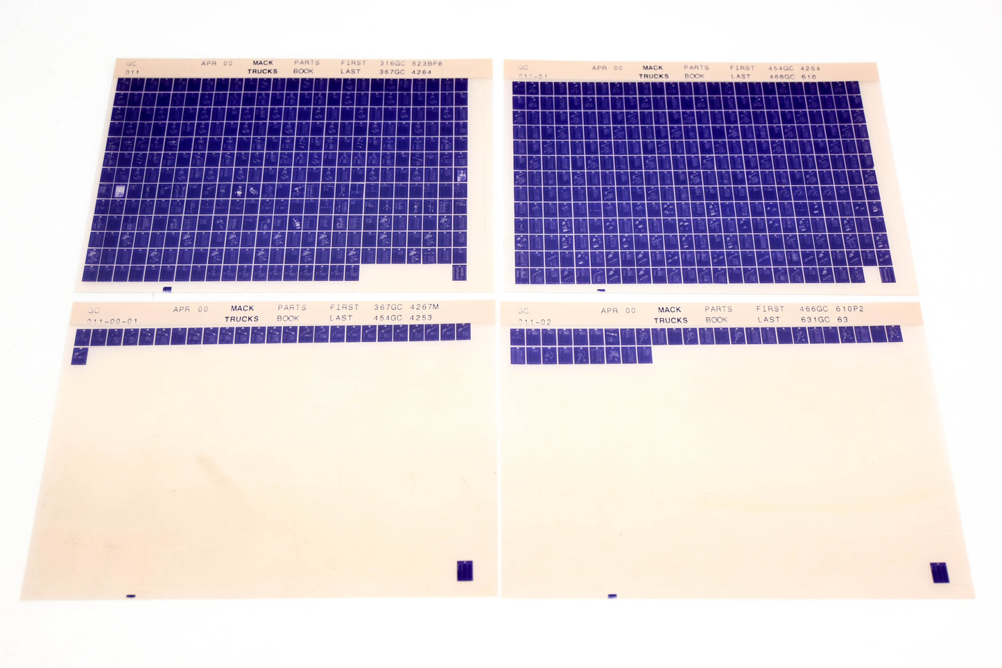 Mack GC011 316GC523BP8 - 631GC63 Parts Microfiche Lot of 4 NOS