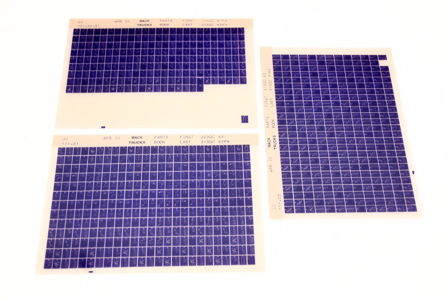 Mack GC001-00-01 105GC61P9 - 313GC71P4 Parts Microfiche Lot of 3 NOS