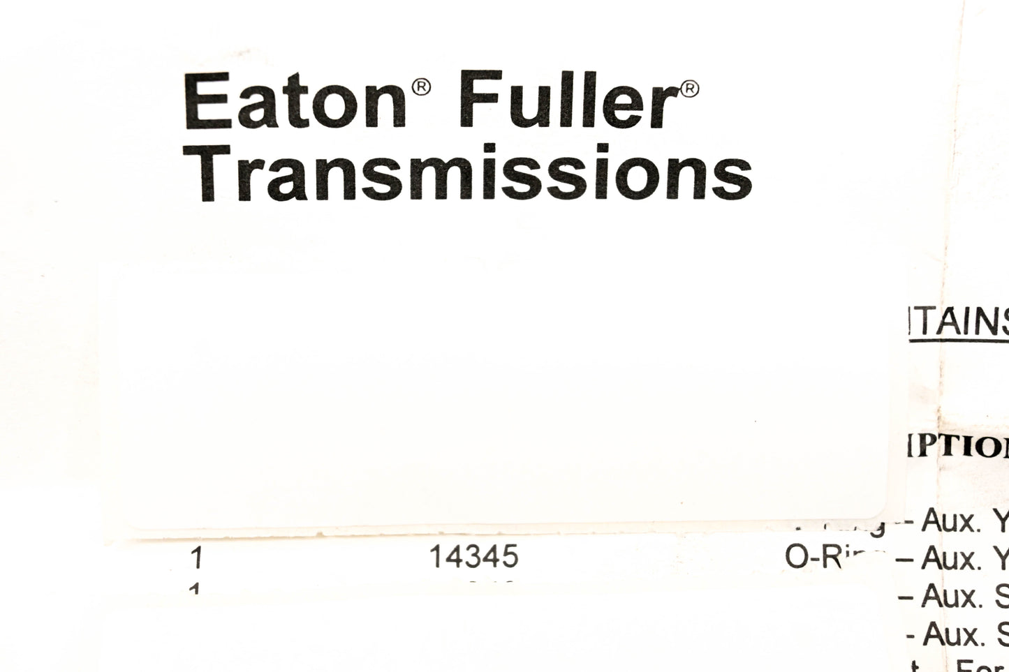 Eaton Fuller 14345 O-Ring .848OD NOS