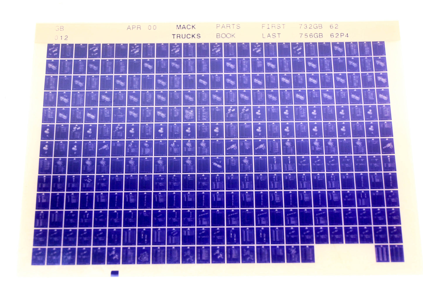 Mack GB012 732GB62 - 756GB62P4 Parts Microfiche NOS