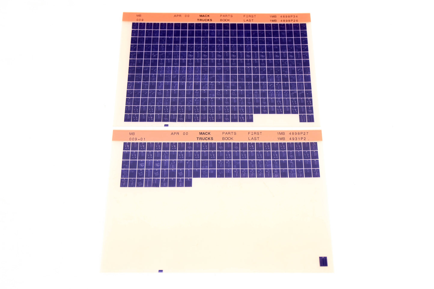Mack MB009, MB009-01 1MB4698P34 - 1MB4931P2 Parts Microfiche Lot of 2 NOS
