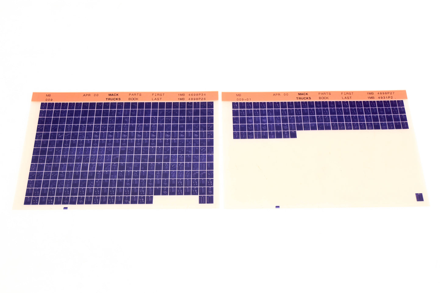 Mack MB009, MB009-01 1MB4698P34 - 1MB4931P2 Parts Microfiche Lot of 2 NOS