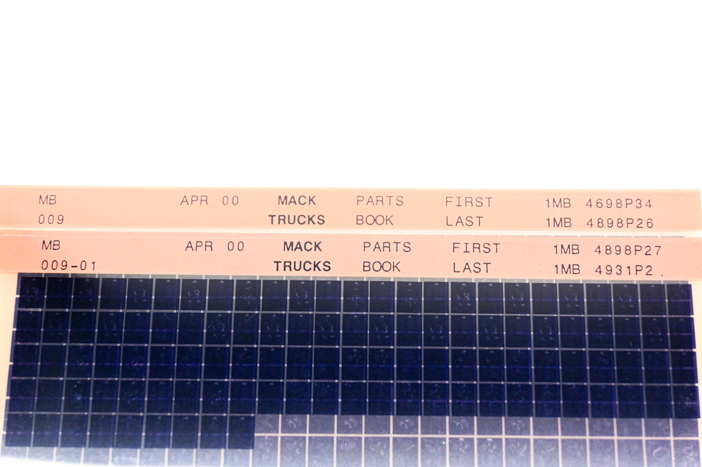 Mack MB009, MB009-01 1MB4698P34 - 1MB4931P2 Parts Microfiche Lot of 2 NOS
