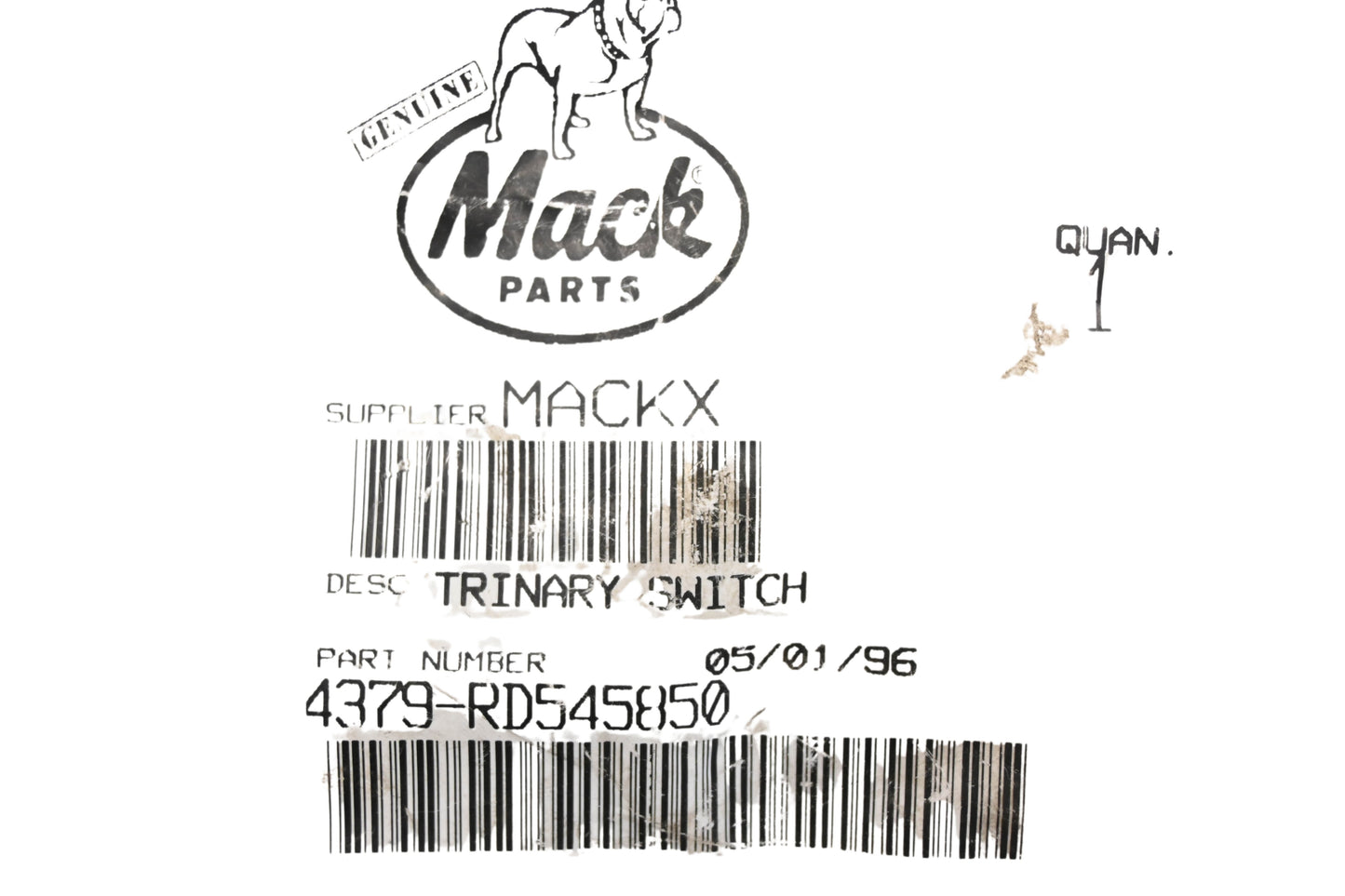 Mack 4379-RD545850, RD-5-4585-0 Red Dot Trinary Switch NOS