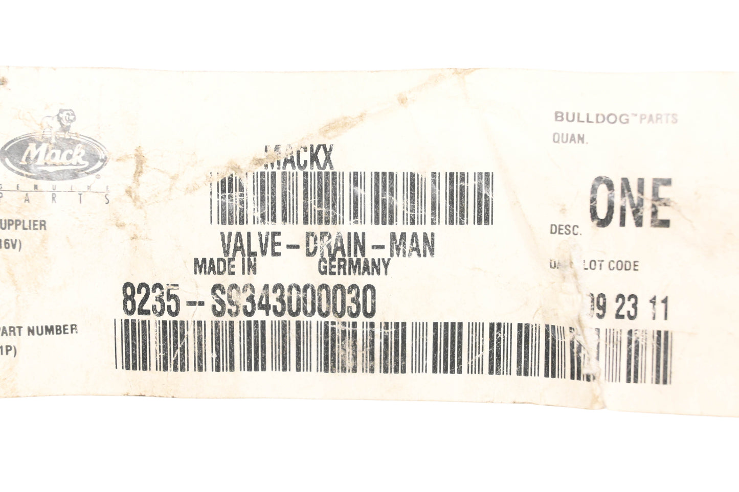 Mack 8235-S9343000030, S9343000030 Meritor Wabco Drain Valve NOS