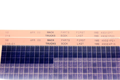 Mack MB016, MB016-01 1MB49310P7 - 1MB49324P15 Parts Microfiche Lot of 2 NOS