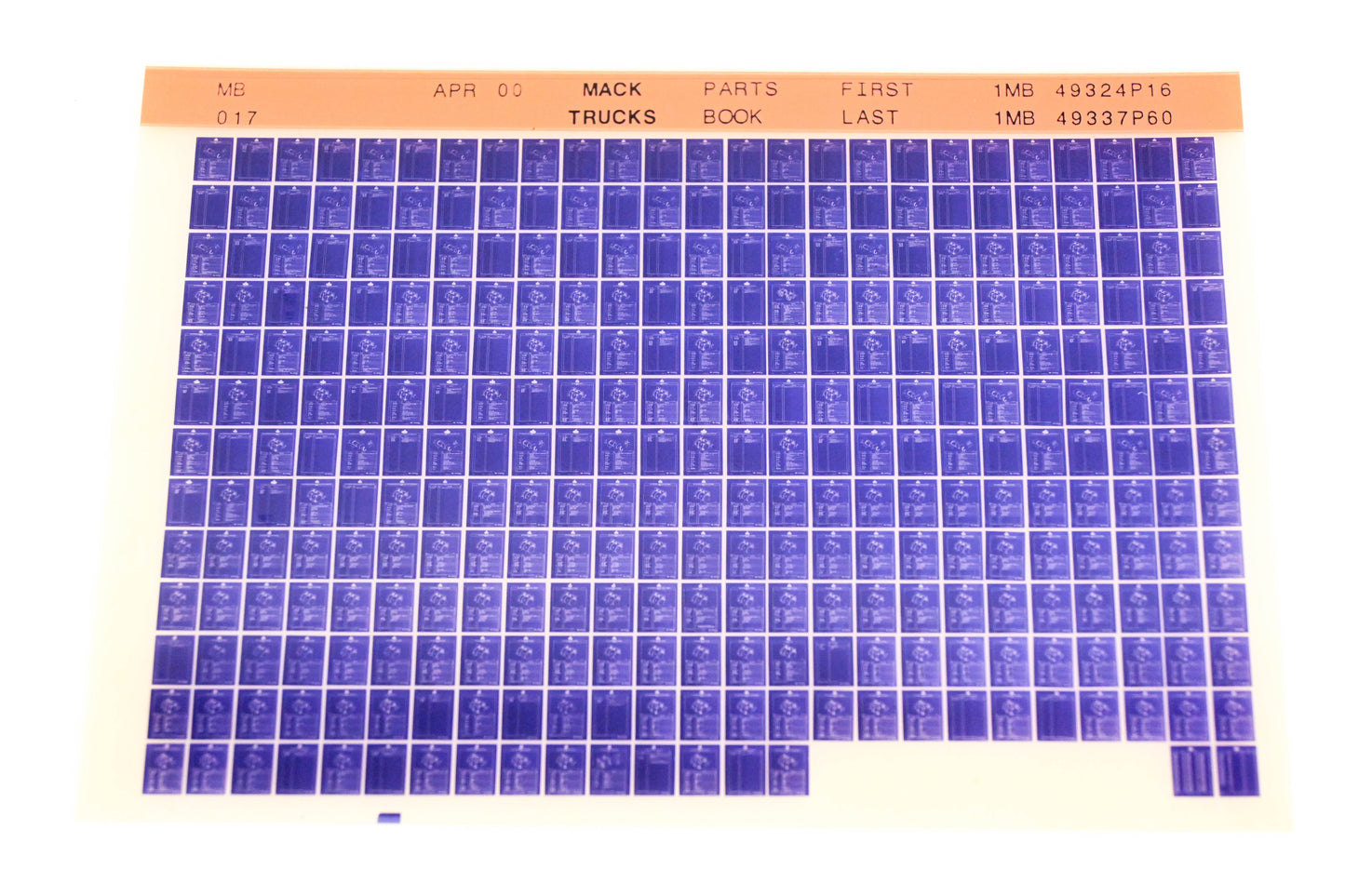 Mack MB017 1MB49324P16 - 1MB49337P60 Parts Microfiche NOS