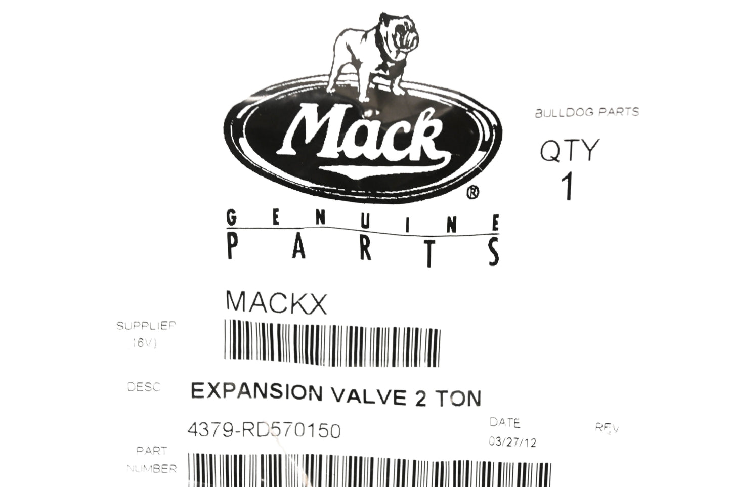 Mack 4379-RD570150, RD5-7015-0 2-Ton Expansion Valve NOS