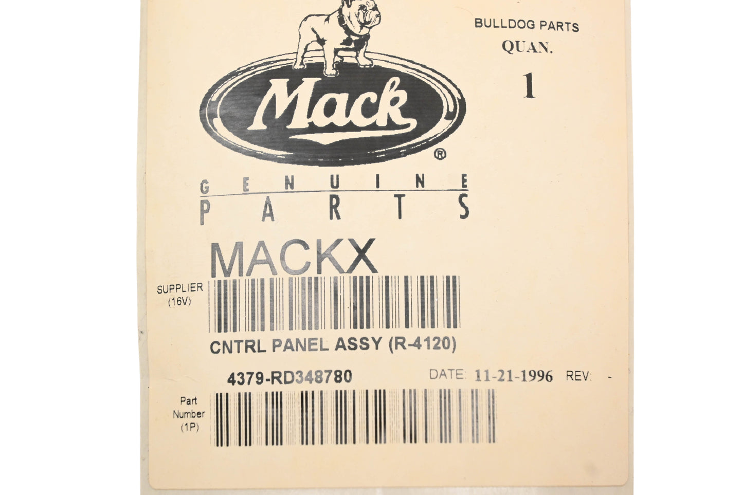 Mack 4379-RD348780 Control Panel Assembly NOS
