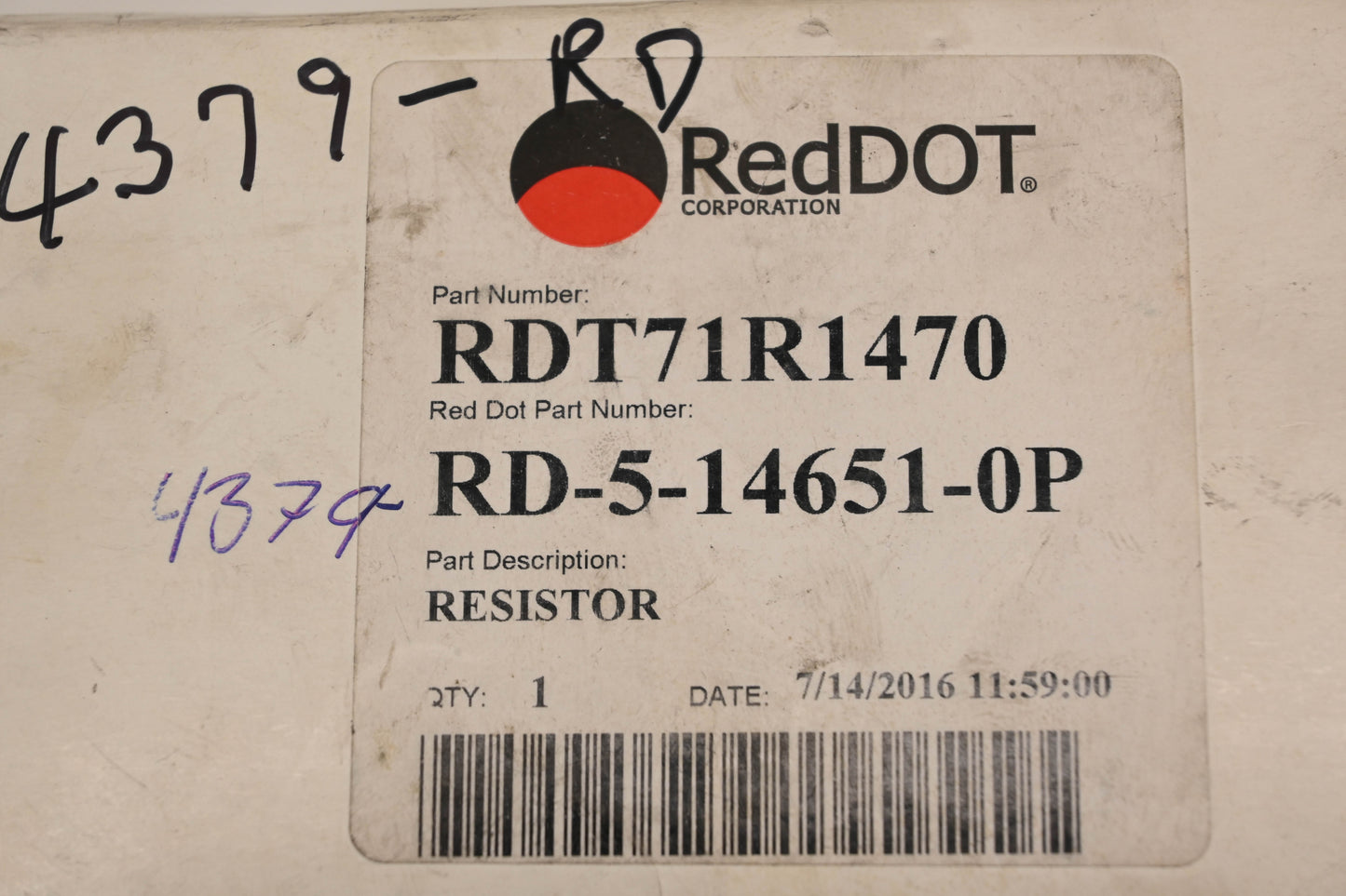 Mack 4379-RD5146510P, RDT71R1470, RD-5-14651-0P Red Dot Resistor NOS