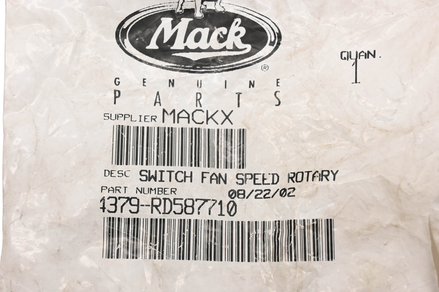Mack 4379-RD587710, 274-94-433 25a 14v Fan Speed Rotary Switch NOS