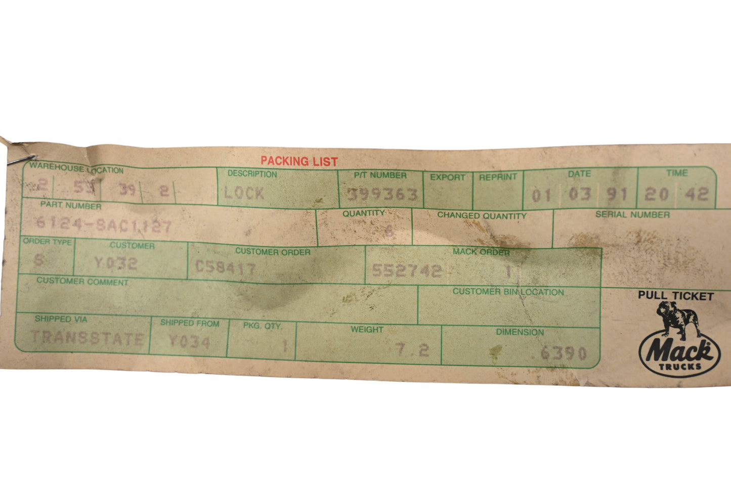 Mack 6124-SAC1127, SAC1127 Lock Assembly NOS