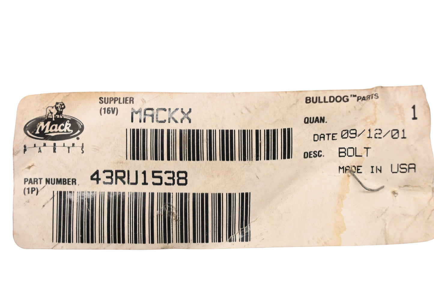 Mack 43RU1538 Bolt NOS