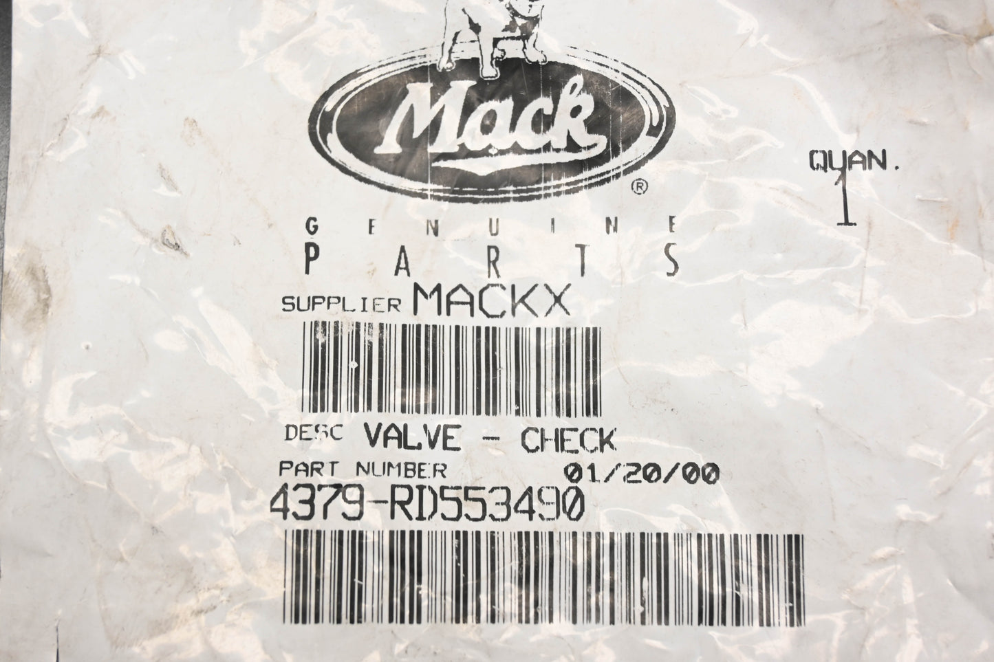 Mack 4379-RD553490, RD553490 Check Valve NOS