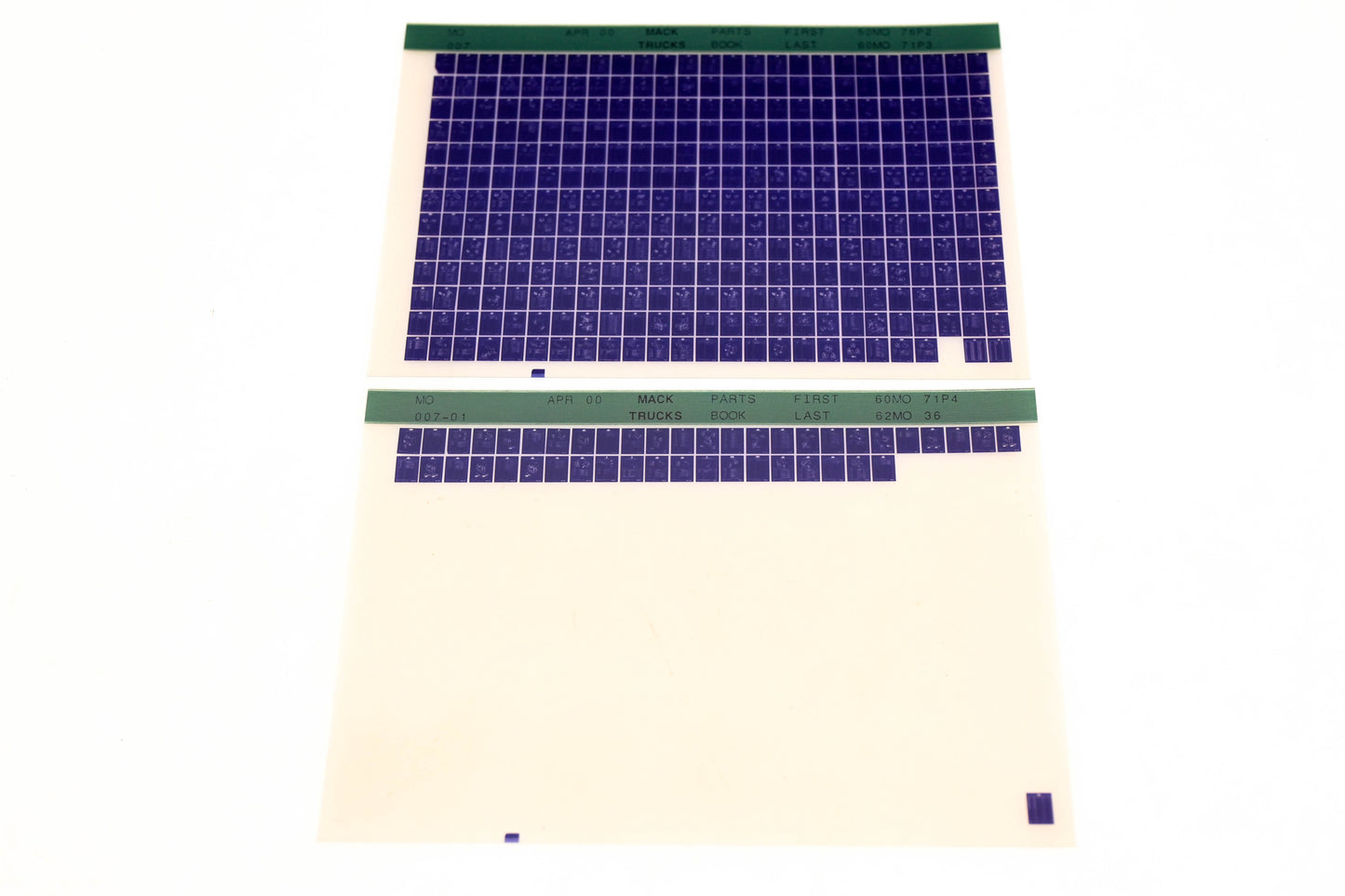Mack MO007, MO007-01 50MO76P2 -62MO36 Parts Microfiche Lot of 2 NOS