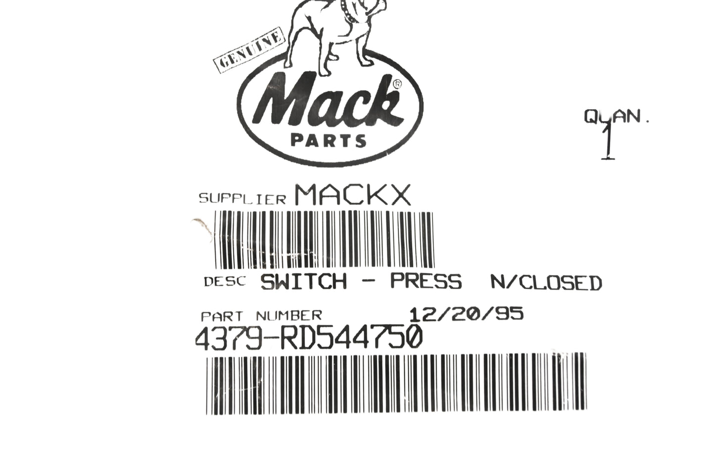 Mack 4379-RD544750, RD544750 Pressure Switch NOS