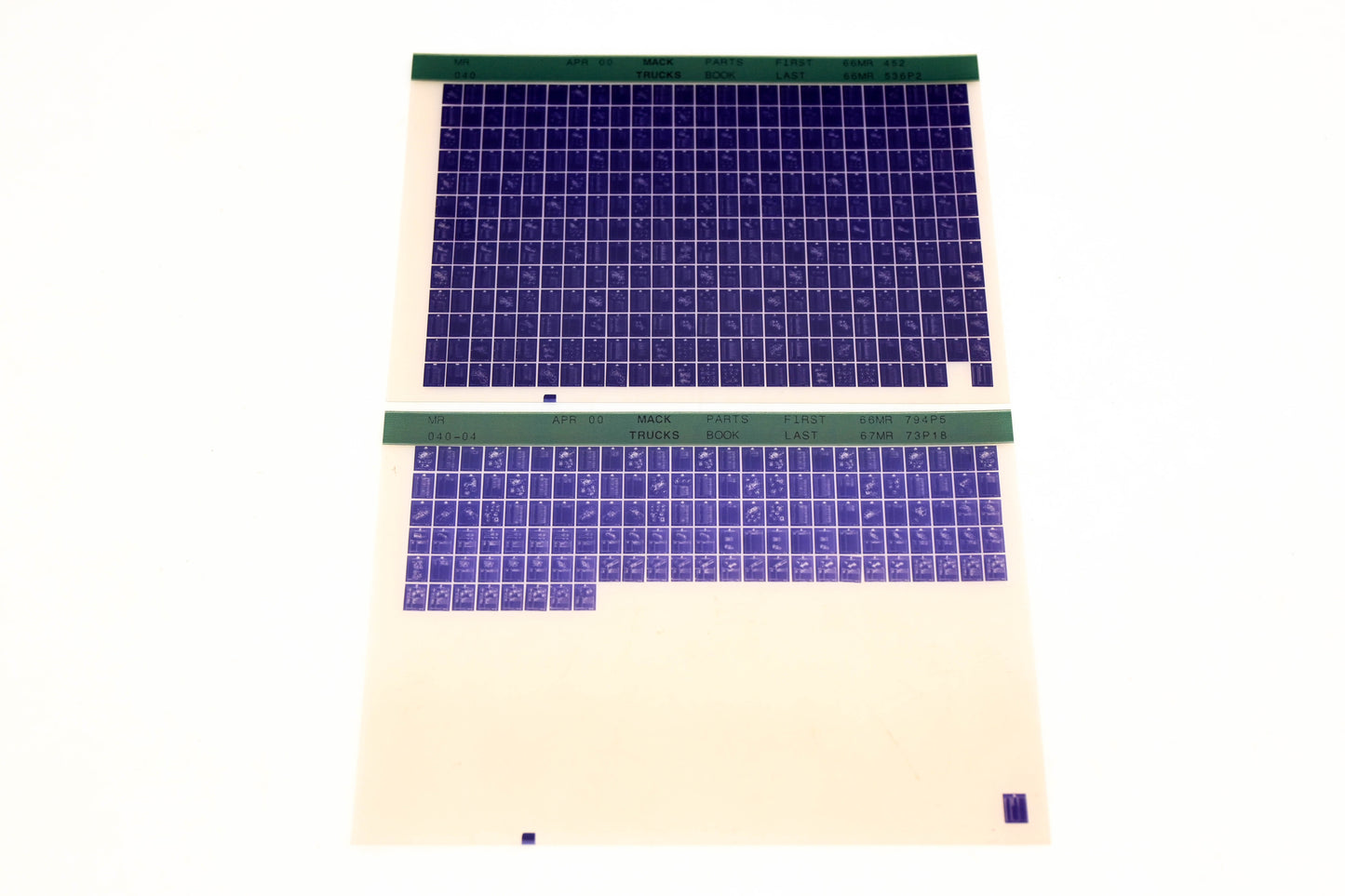 Mack MR040, MR040-04 66MR452 - 67MR73P18 Parts Microfiche Lot of 2 NOS