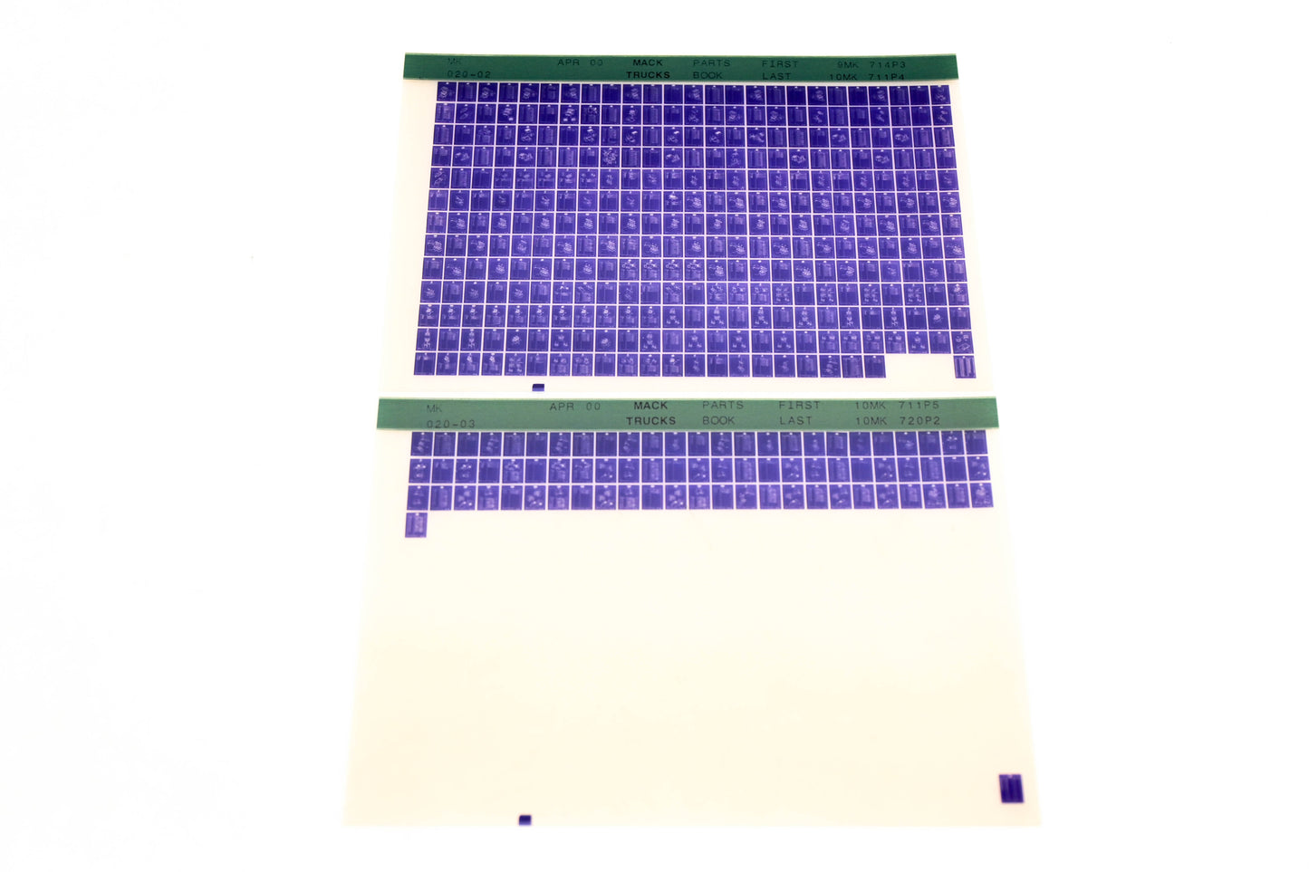 Mack MK020-02, MK020-03 9MK714P3 - 10MK720P2 Parts Microfiche Lot of 2 NOS