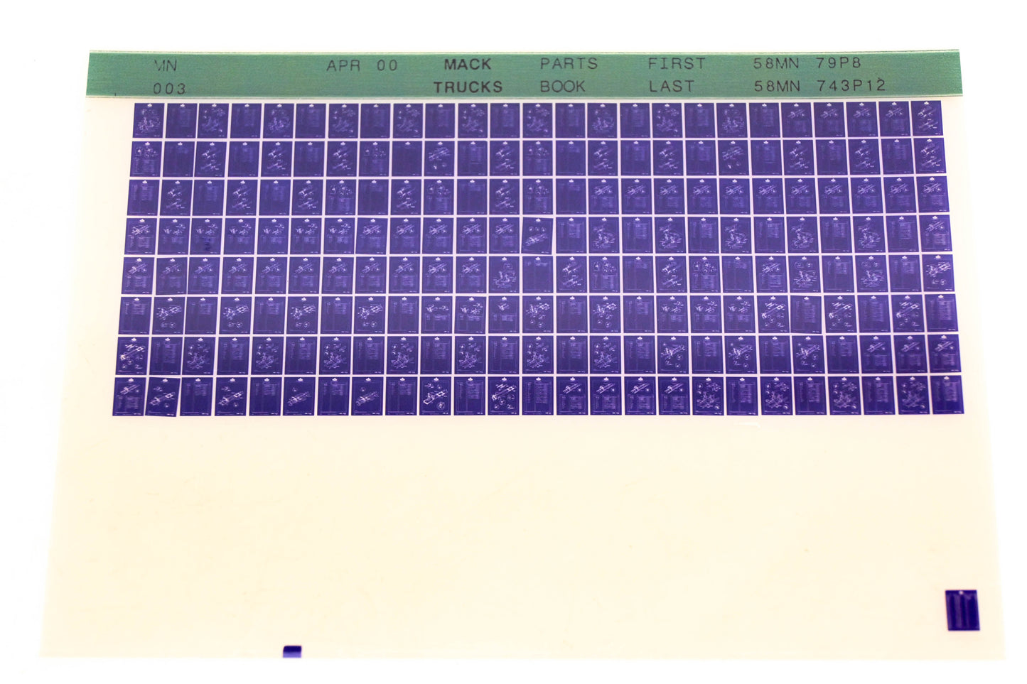 Mack MN003 58MN79P8 - 58MN743P12 Parts Microfiche NOS